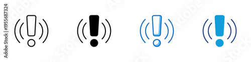 Alert Signal Multiple Style Icon Design Vector - Exclamation mark with waves representing warning notification, system alert, and urgent attention
