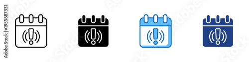 Deadline Alert Multiple Style Icon Design Vector - Calendar with exclamation mark representing deadline reminder, schedule conflict, and task management issue