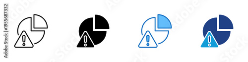 Data Issue Multiple Style Icon Design Vector - Pie chart with warning symbol representing data anomaly, performance problem, and reporting inconsistency