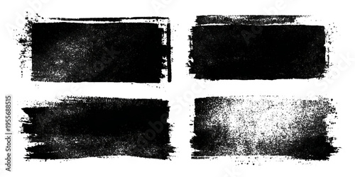 Grungy brush stroke texture set with black paint splashes. ink stains rough artistic background creative design.