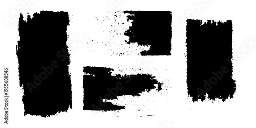 Grungy brush stroke texture set with black paint splashes. ink stains rough artistic background creative design.