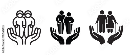 Generations of family holding hands in silhouette against white background, unity and support concept.
