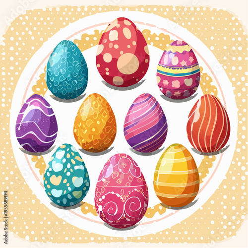 Set aus handverzierten Ostereiern im Vektorstil