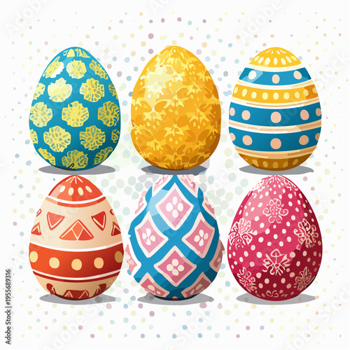 Set aus handverzierten Ostereiern im Vektorstil
