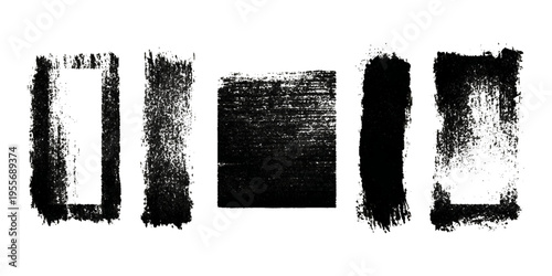 Grungy brush stroke texture set with black paint splashes. ink stains rough artistic background creative design.