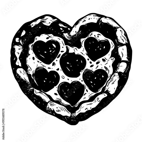A heart shaped pizza with hearts on top