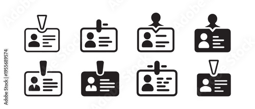 Collection of  ID card icons. with lanyards and clips, flat design vector illustration.