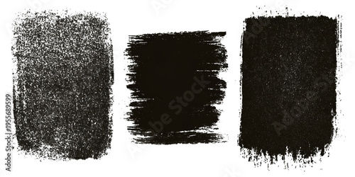Grungy brush stroke texture set with black paint splashes. ink stains rough artistic background creative design.