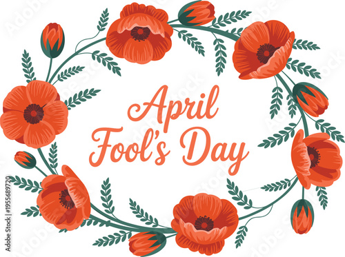 April fools day badge vector, happy clown face with holiday typography for prank celebration