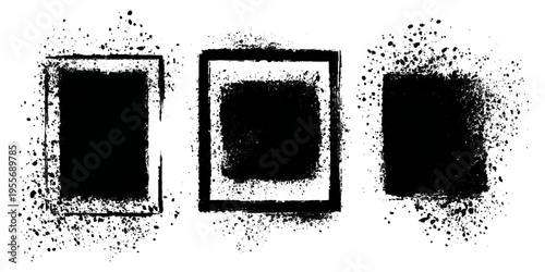 Grungy brush stroke texture set with black paint splashes. ink stains rough artistic background creative design.