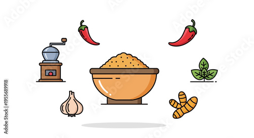 Bowl of food with spices around.