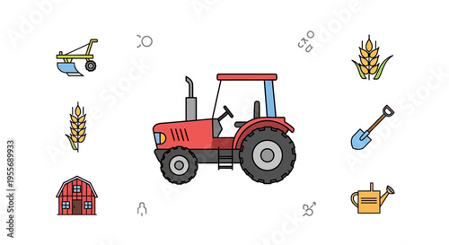 Red Tractor Farm Equipment Vehicle.