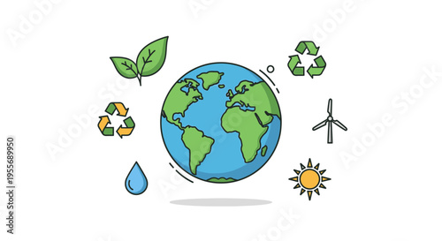 Earth Globe with Eco Friendly Icons.