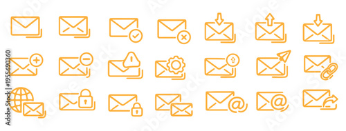Mail vector icon set. Email, post, letter, envelope, newsletter collecton isolated on white. Line outline thin flat design, adapted e-mail icon set for web, web site, mobile app