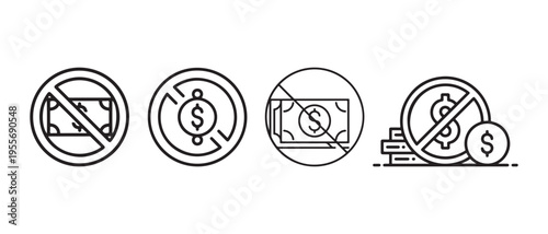 Financial Restriction and Money Exchange Flat Design Line Icons Set, vector illustration.