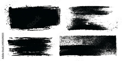 Grungy brush stroke texture set with black paint splashes. ink stains rough artistic background creative design.