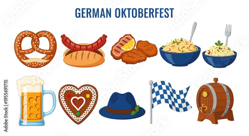 German Oktoberfest Food and Drink Icons.