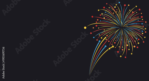 Colorful abstract firework explosion on dark background.