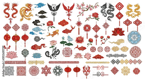 Collection of traditional Chinese cultural symbols and decorations