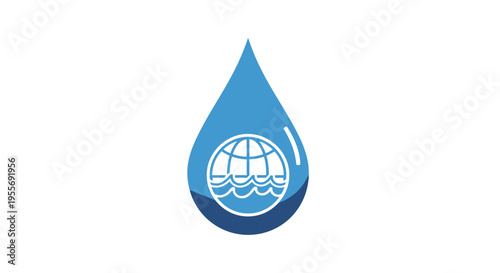 Blue water drop earth icon symbol.