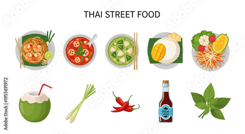 Thai street food and drink ingredients.