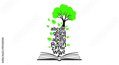 Book with tree and alphabet letters.