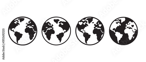Globe Icons Collection. Showing Earth from Different Angles, Flat Design Vector Illustration.