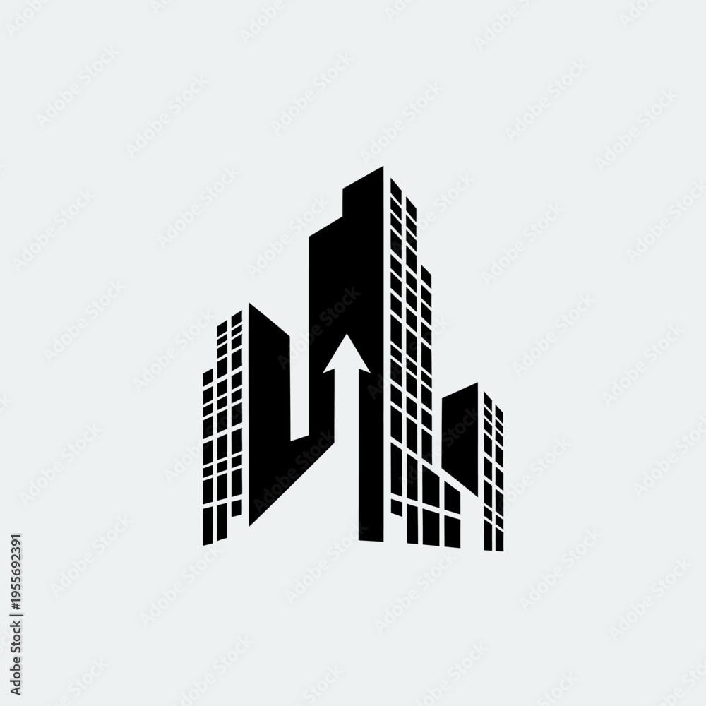 Obraz premium Black silhouette of growing city buildings.
