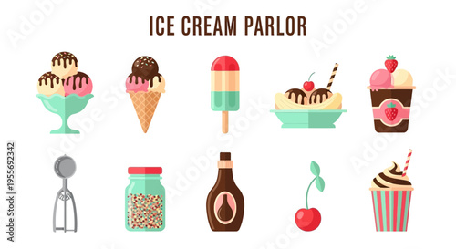 Colorful Ice Cream Parlor Treats Display.