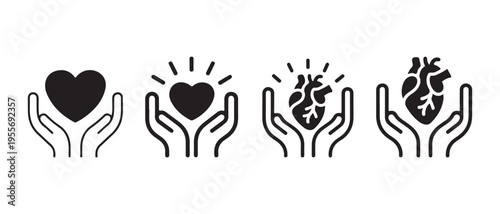 Hands Holding Evolving Heart Icons, Symbolizing Care, Love, and Health Support in a Modern Flat Design Vector Illustration.