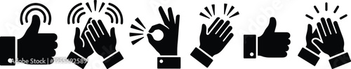 Collection of hand gestures and applause icons in flat design style featuring thumbs up clapping and approval signs