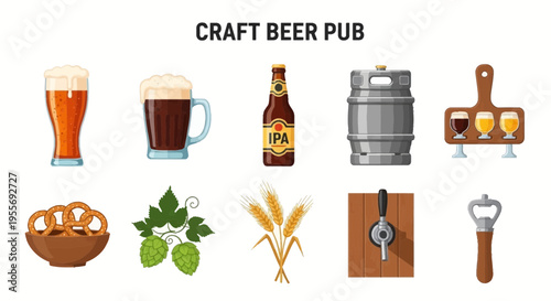 Craft Beer Pub Icons and Symbols.