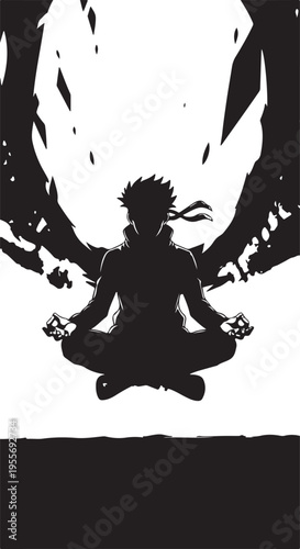Black silhouette of a man meditating in lotus position vector