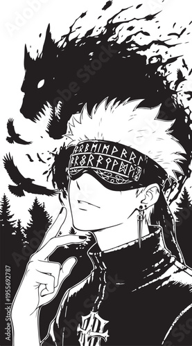 Vector illustration of a man with a wolf headband