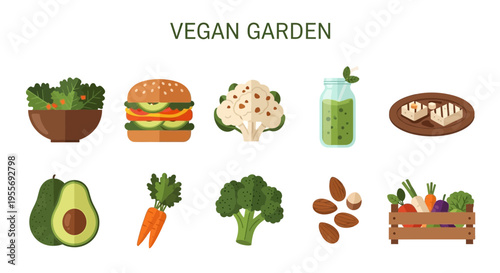 Vegan food and vegetable icons.
