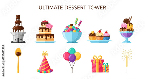 Colorful dessert tower with sweet treats.
