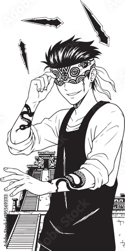 Vector illustration of man wearing goggles and overalls