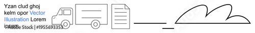 Logistics, delivery services, transportation, document handling, minimalistic design, abstract concepts. A truck, document road and cloud. Logistics and delivery services are highlighted