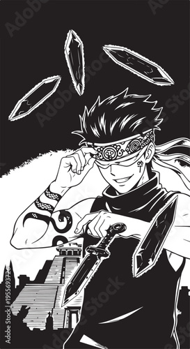 Vector illustration of a manga-style ninja with sword
