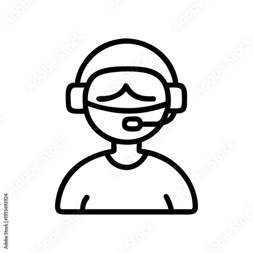 Virtual agent smiling while providing support with headset in minimalistic style