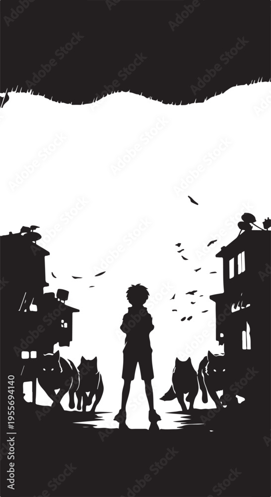 Obraz premium Black silhouette city scene vector illustration