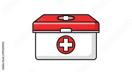 Medical first aid kit box with cross sign isolated on white background illustration