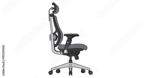 Side view illustration of a modern ergonomic office chair on white background