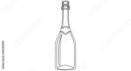 Minimalist champagne bottle outline illustration isolated on white background
