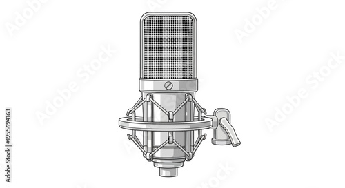 Professional condenser microphone with shock mount isolated on white background