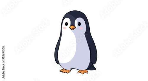 Cute Cartoon Penguin Illustration Standing on White Background