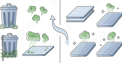 Smartphone cleaning process with removing bacteria odor and germs hygiene concept device sanitation vector illustration set