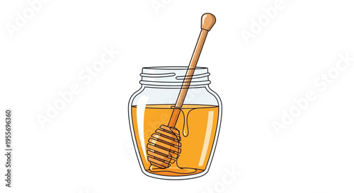 Jar of honey with a wooden dipper