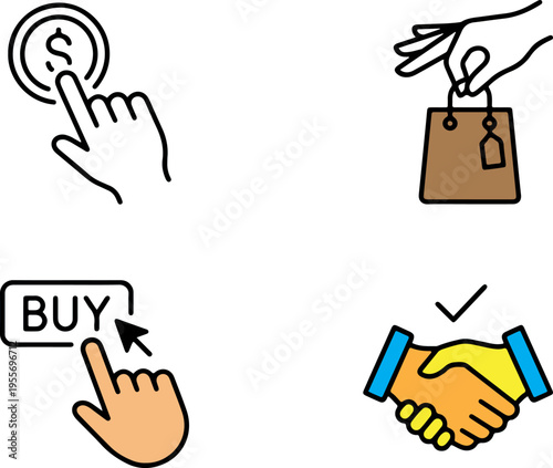 Illustrations depicting various methods of purchasing items