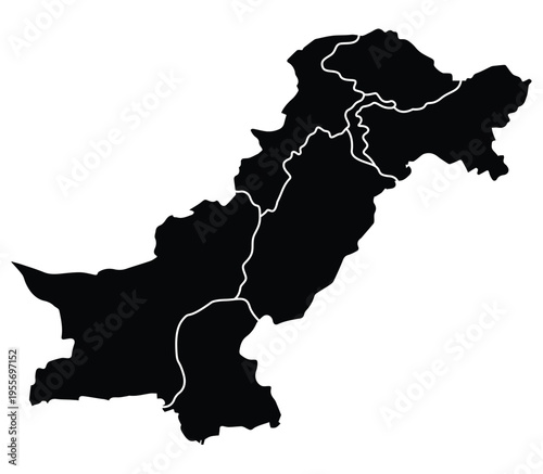 Detailed Black Pakistan Map